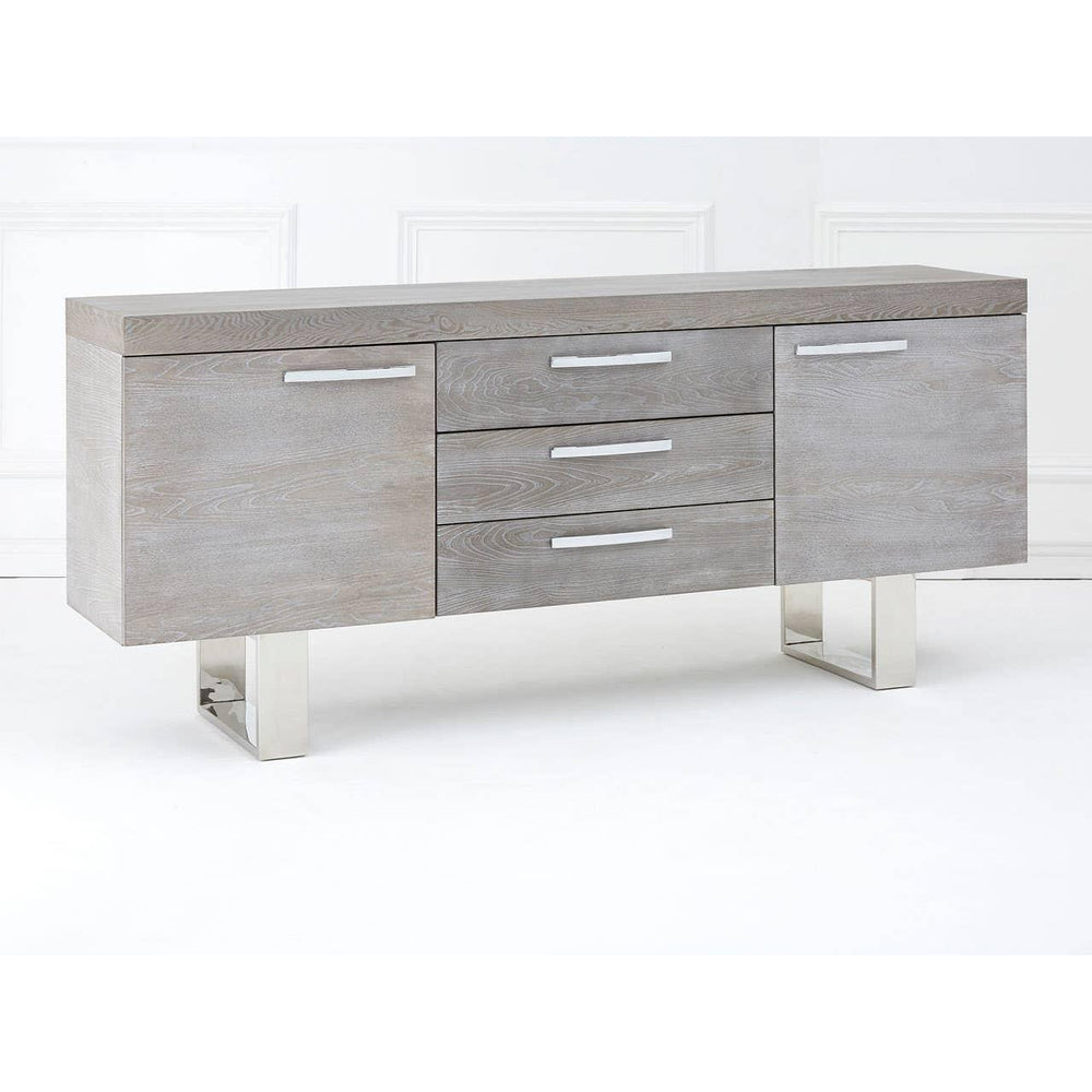 Grey Elm Wood Sideboard - Luxe Storage Solution with Stainless Steel Accents