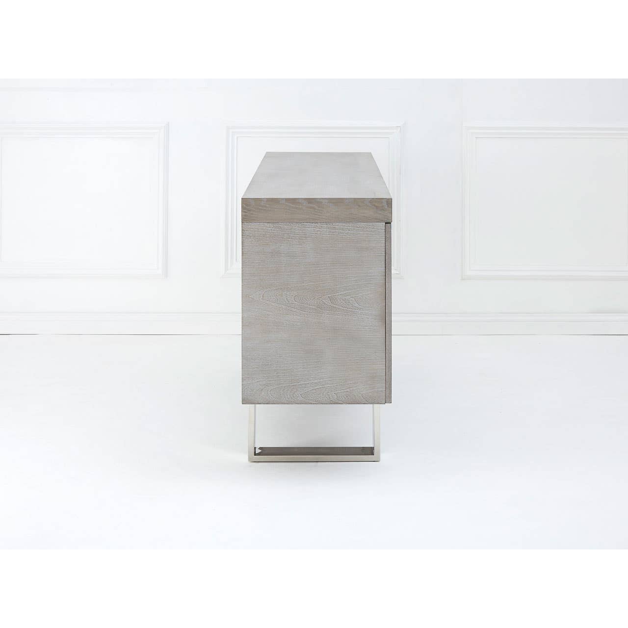 Grey Elm Wood Sideboard - Luxe Storage Solution with Stainless Steel Accents