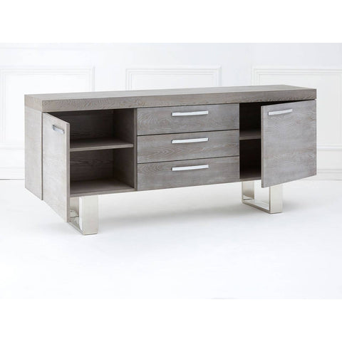Grey Elm Wood Sideboard - Luxe Storage Solution with Stainless Steel Accents