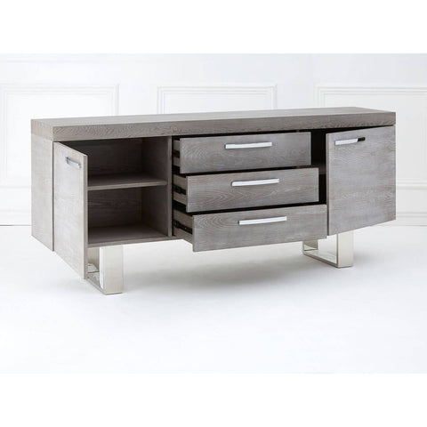 Grey Elm Wood Sideboard - Luxe Storage Solution with Stainless Steel Accents