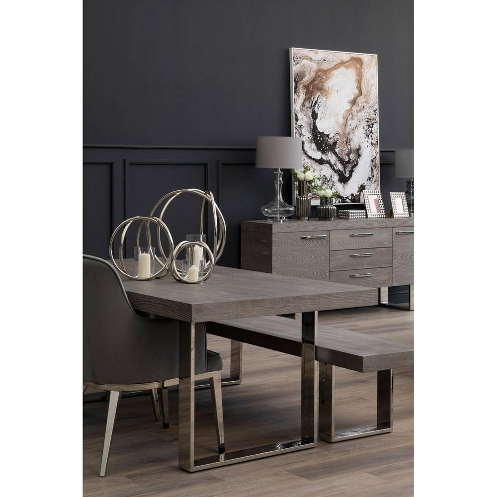 Grey Elm Wood Sideboard - Luxe Storage Solution with Stainless Steel Accents