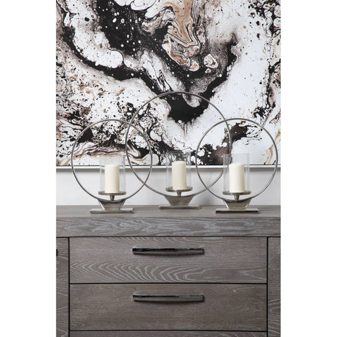 Grey Elm Wood Sideboard - Luxe Storage Solution with Stainless Steel Accents