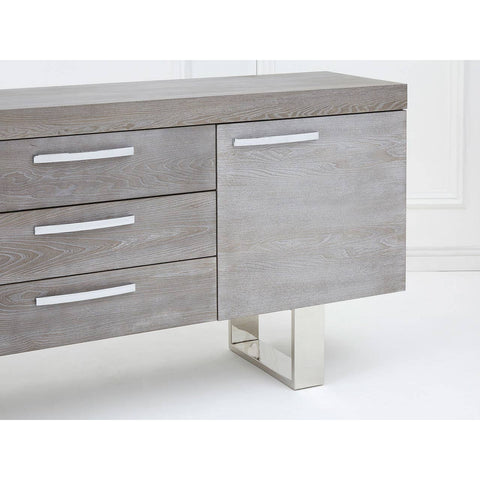 Grey Elm Wood Sideboard - Luxe Storage Solution with Stainless Steel Accents