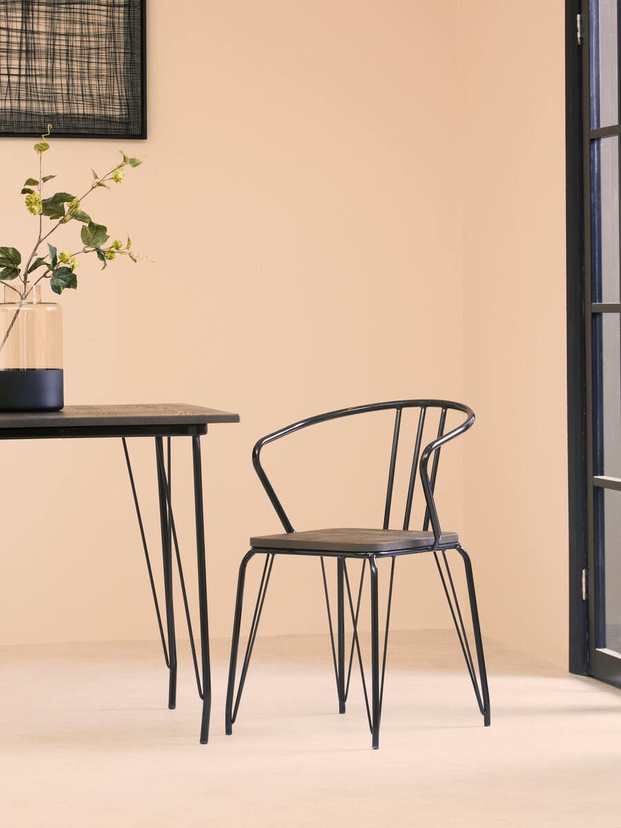 Sleek Metal & Wood Armchair