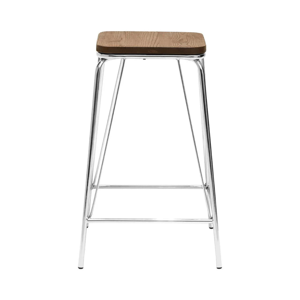 Sleek Chrome & Elm Stool