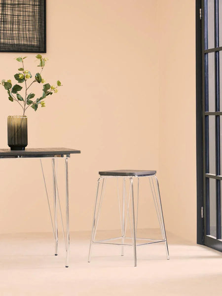 Sleek Chrome & Elm Stool