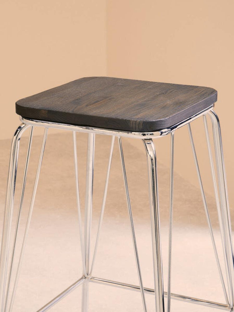 Sleek Chrome & Elm Stool