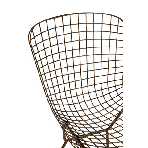 Bronze metal wire chair with a grid frame design, featuring a curved backrest and a sturdy base, showcasing an industrial style suitable for modern home decor