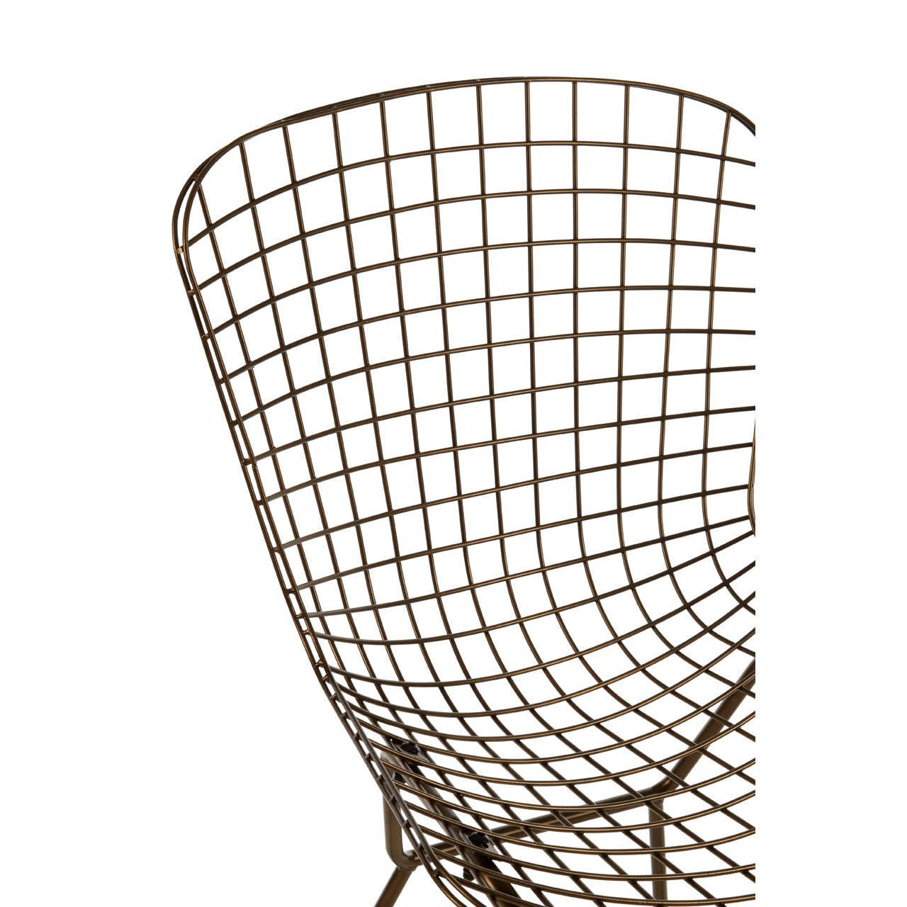 Bronze metal wire chair with a grid frame design, featuring a curved backrest and a sturdy base, showcasing an industrial style suitable for modern home decor