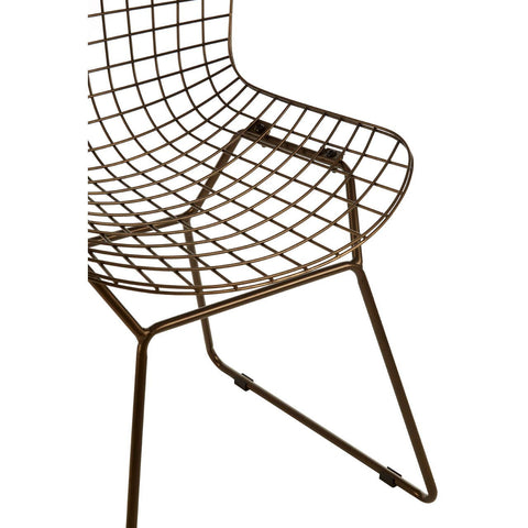 Bronze metal wire chair with a grid frame design, featuring a curved backrest and a minimalist structure supported by slender legs. The chair showcases an open, airy aesthetic suitable for modern home decor