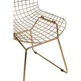 Gold metal wire chair with a grid frame design, featuring a curved seat and backrest supported by slender legs. The chair has a modern aesthetic, suitable for contemporary home decor