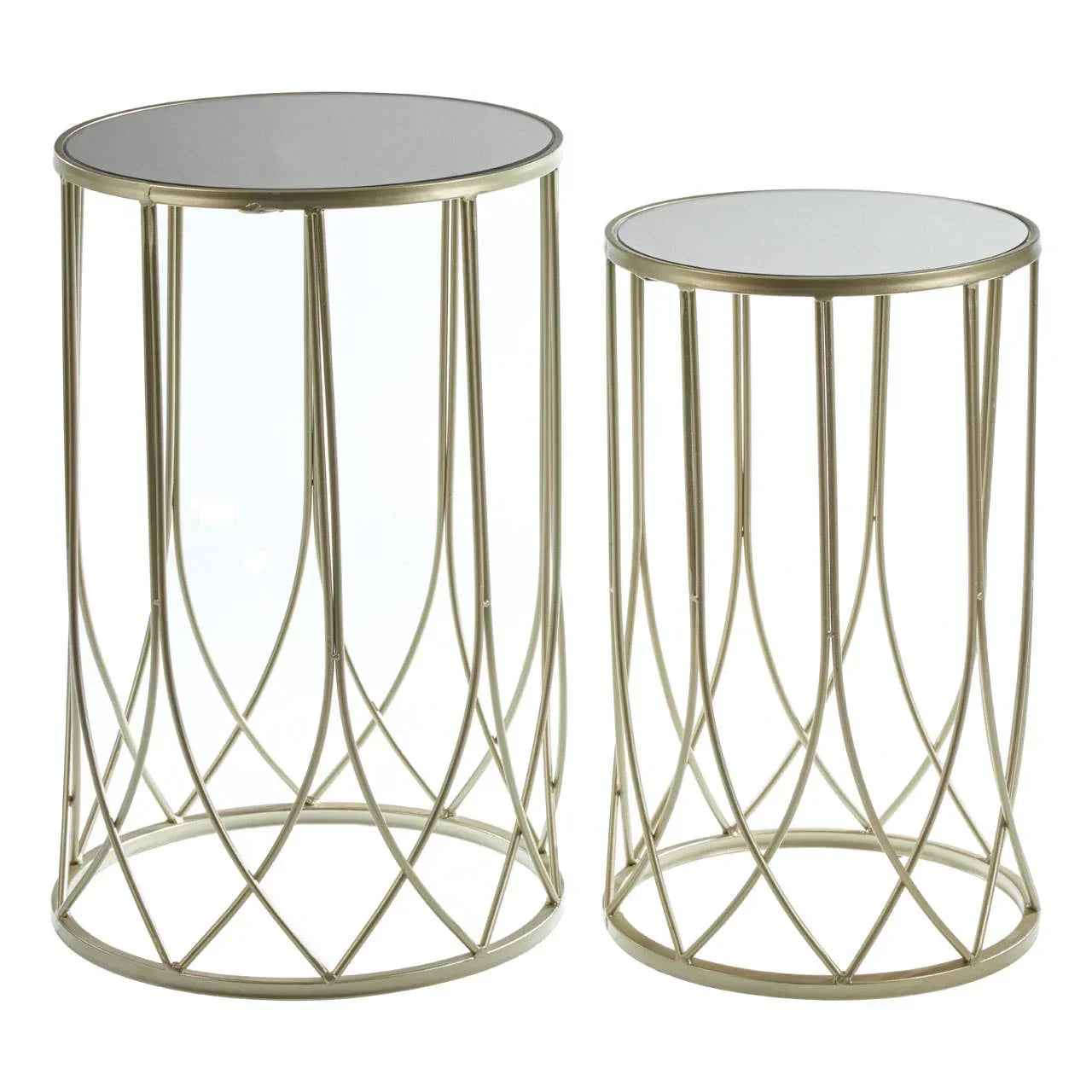 Avantis Set 2 Mirror Top Champagne Side Tables