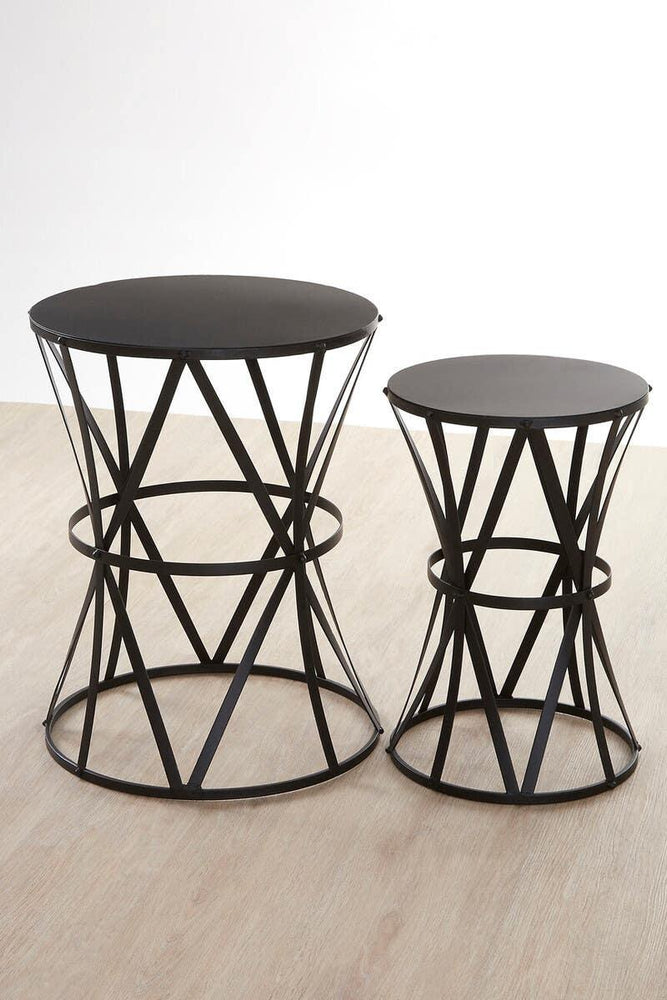 Cross Design Black Side Tables