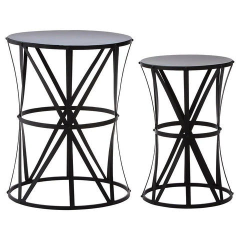 Cross Design Black Side Tables
