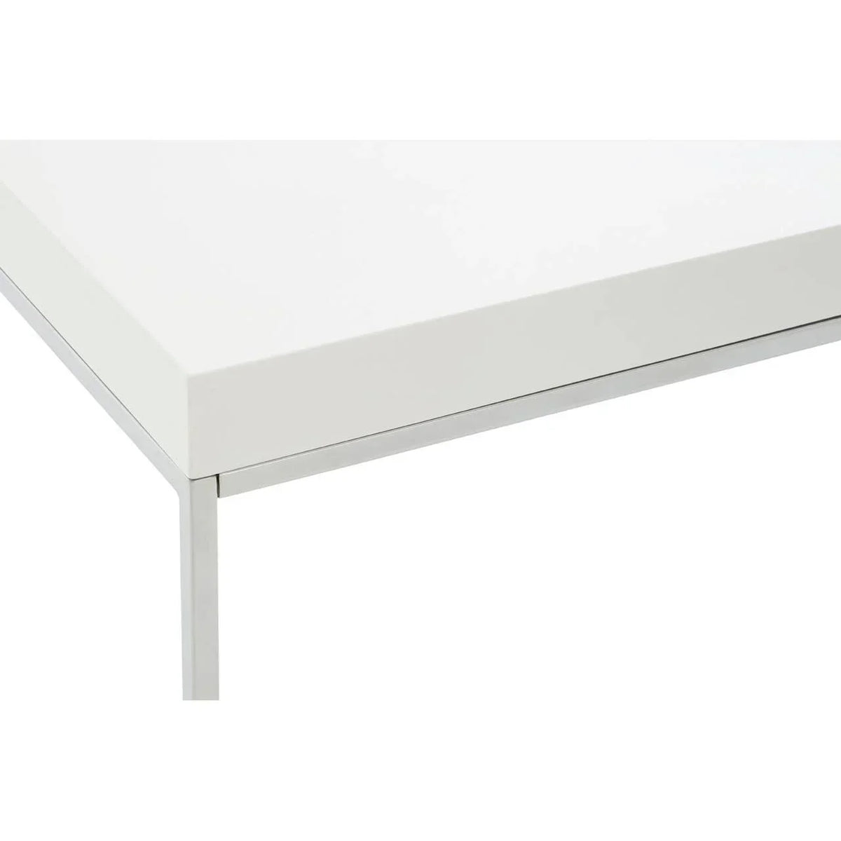 White modern table corner with metal legs and minimalist design