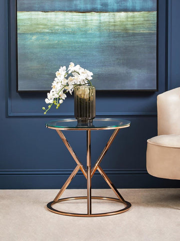 Rose Gold Steel Glass Table