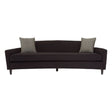 Three-seat sofa upholstered in black dimity fabric, featuring a sleek, curved backrest and two decorative cushions in a complementary color. The sofa stands on four tapered wooden legs, showcasing a modern design suitable for various living spaces