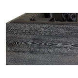 Close-up view of the dark wood grain texture on the edge of a furniture piece, showcasing a smooth finish and natural patterns