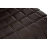 Brown faux leather dining chair seat with square stitched detail closeup