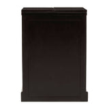 A sleek bar cabinet featuring a rich black finish with gold accents, made from mango wood. The cabinet has a minimalist design with clean lines and a flat front, providing a modern look suitable for various home decor styles