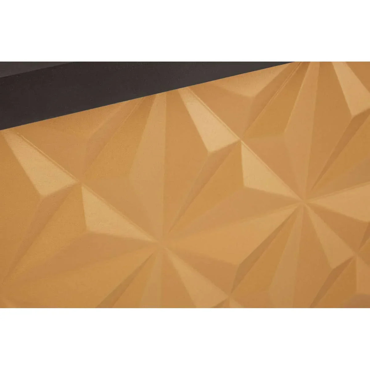 Geometric gold sideboard pattern with faceted texture and black tabletop edge