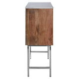 Nirav Marble and Mango Wood Geometric Design Cabinet featuring a sleek geometric design with a smooth marble top and a warm, rich mango wood body. The cabinet stands on slender metal legs, providing a modern and elegant look suitable for various home decor styles