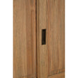Tall cabinet made of oak wood featuring a washed grey finish, showcasing a smooth surface with a minimalist design and a sleek handle integrated into the door. The wood grain is visible, highlighting the natural texture and color variations