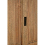 Tall cabinet made of oak wood featuring a washed grey finish, showcasing a smooth surface with a minimalist design and a sleek handle integrated into the door. The wood grain is visible, highlighting the natural texture and color variations