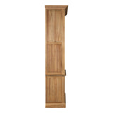 Tall cabinet made of oak wood featuring a washed grey finish, showcasing a sleek design with two doors at the bottom and vertical slats on the upper section. The cabinet has a natural wood grain texture and a minimalist aesthetic, suitable for home decor