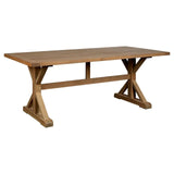 Rectangular oak dining table with trestle base and natural wood finish