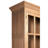 Tall cabinet featuring a washed grey finish, made of oak wood. The design includes a decorative crown molding at the top and four open compartments for storage or display. The cabinet has a smooth surface with visible wood grain texture, showcasing a rustic yet elegant aesthetic