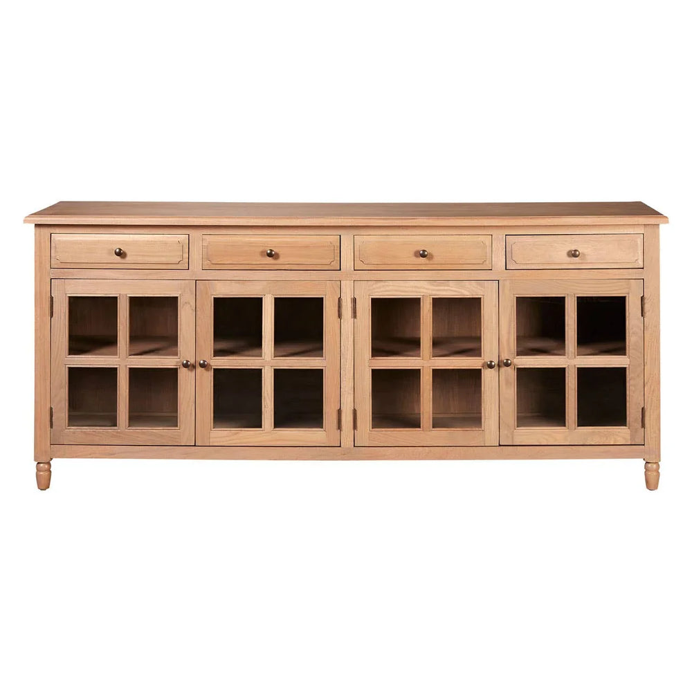 Lyon Oak Wood 4-Drawer Sideboard with Glass Doors