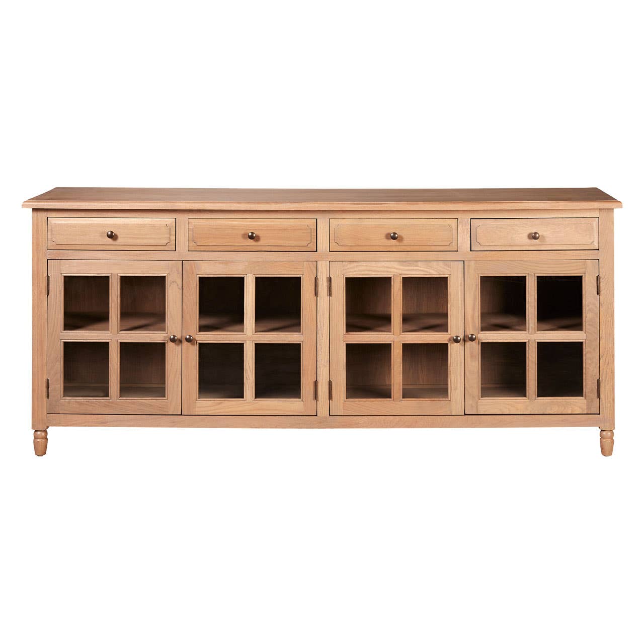 Lyon Oak Wood 4-Drawer Sideboard with Glass Doors