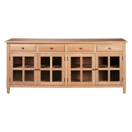 Lyon Oak Wood 4-Drawer Sideboard with Glass Doors