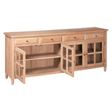 Lyon Oak Wood 4-Drawer Sideboard with Glass Doors