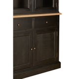 Large cabinet made of black oak wood featuring a smooth light wood top, two lower doors with gold knobs, and a textured finish on the cabinet doors. The overall design is modern and elegant, suitable for home decor