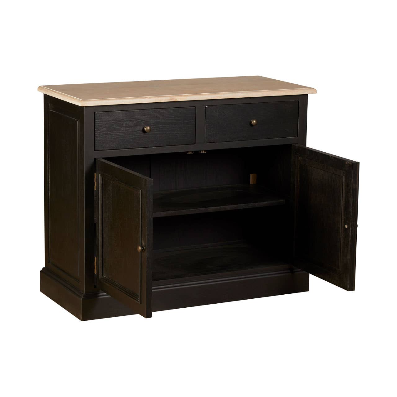 Rustic Oak Wood Sideboard with Black Paint Finish
