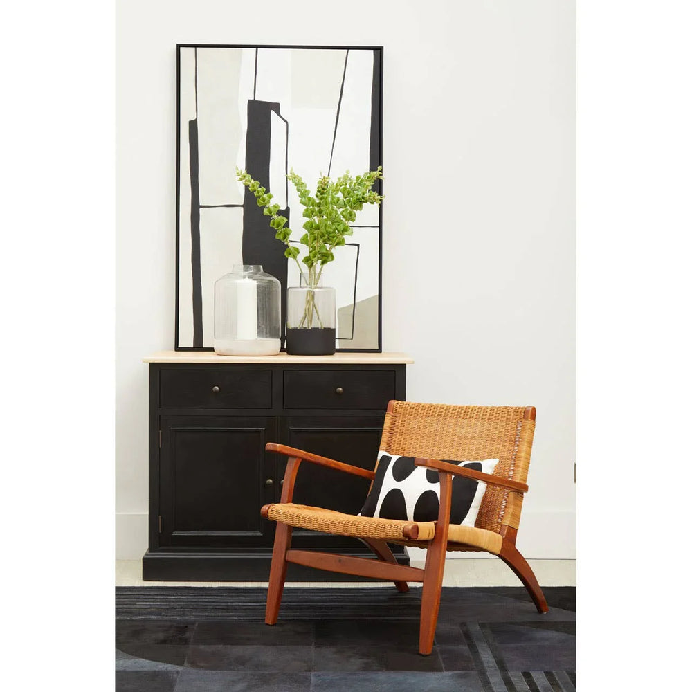 Rustic Oak Wood Sideboard with Black Paint Finish