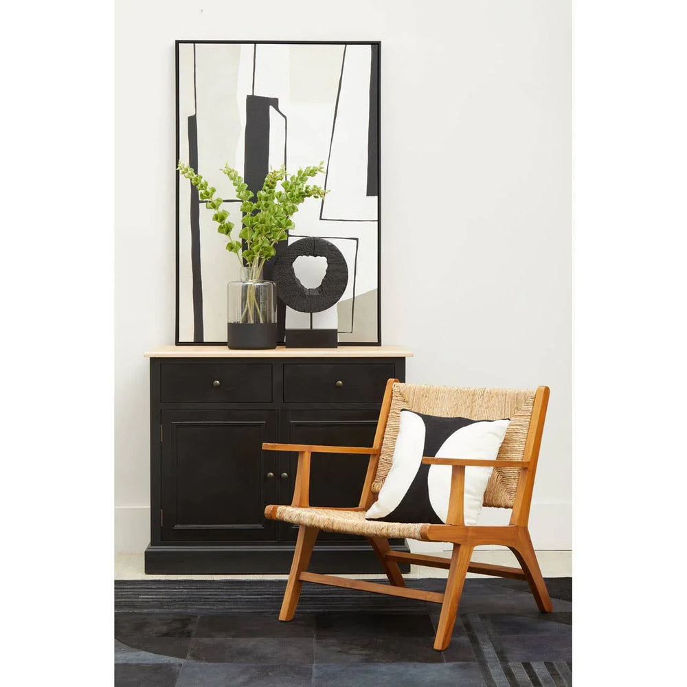 Rustic Oak Wood Sideboard with Black Paint Finish