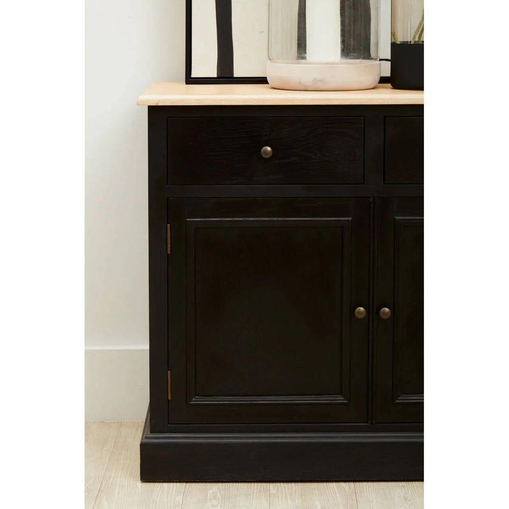 Rustic Oak Wood Sideboard with Black Paint Finish