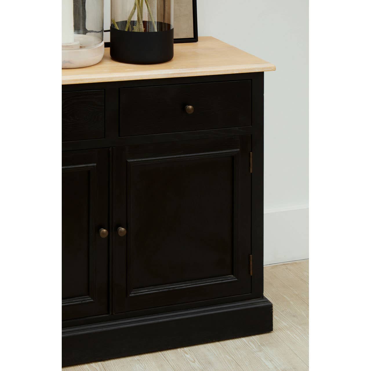Rustic Oak Wood Sideboard with Black Paint Finish