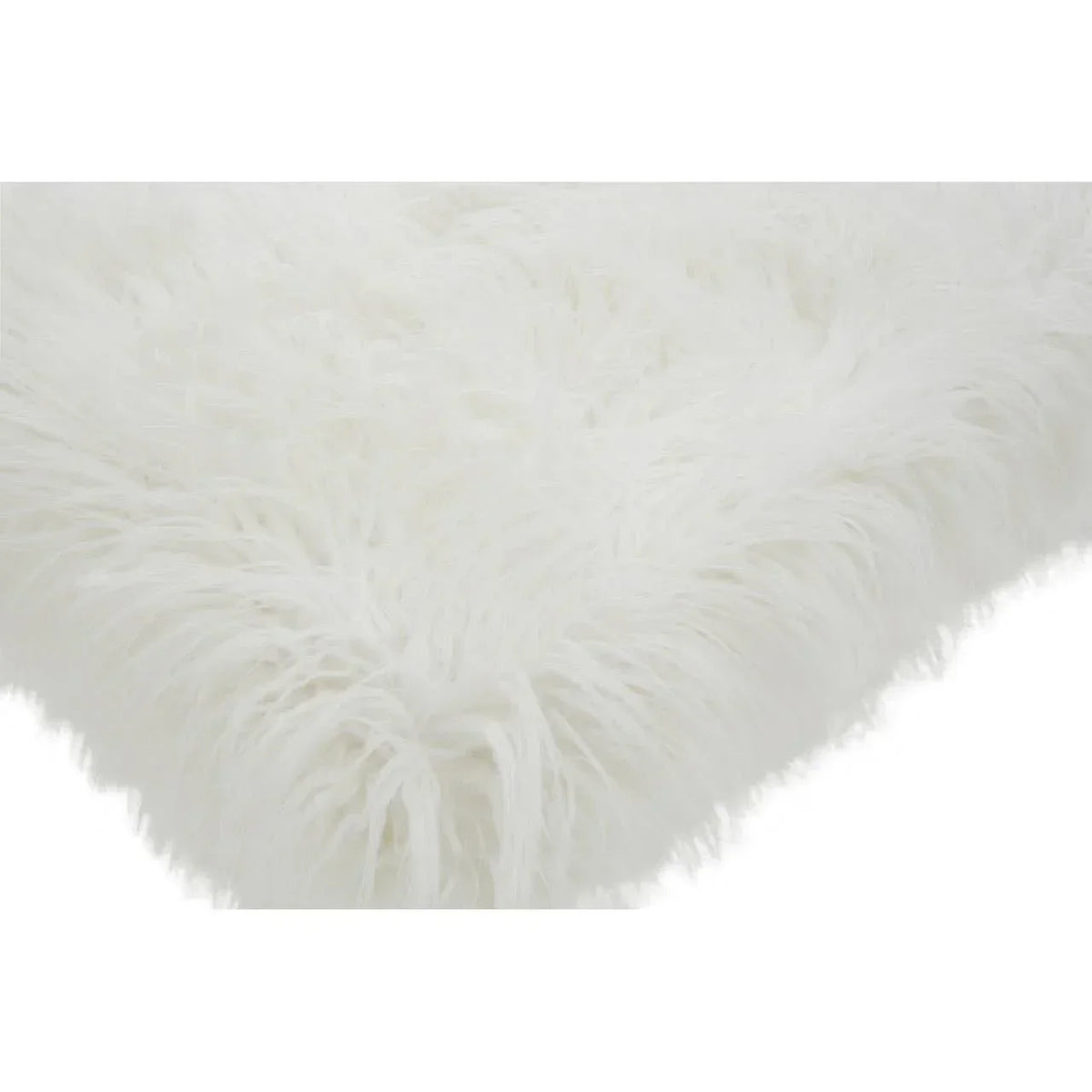 Close view of white faux fur rug texture