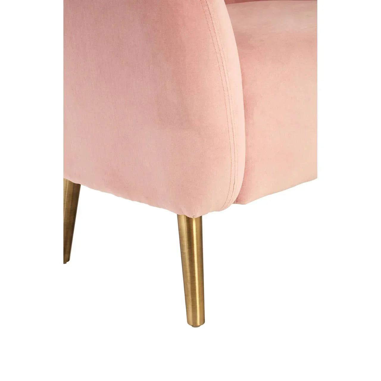 Close-up of pink velvet chair with gold metal legs