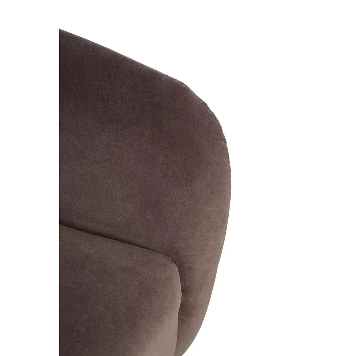 Close-up of brown fabric sofa backrest and seat with curved design