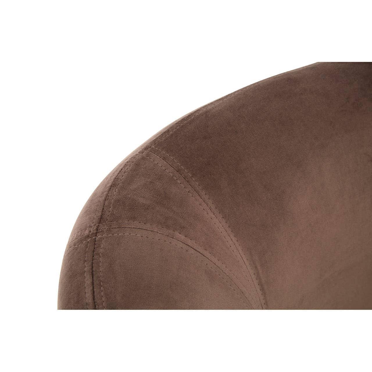 Close-up of brown velvet chair backrest with visible stitching detail