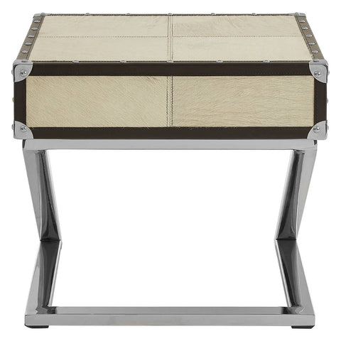 Leather Patchwork Storage End Table