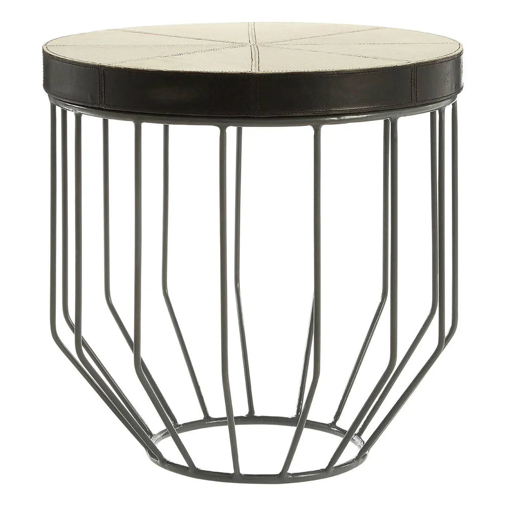 Leather Stitched Iron Side Table