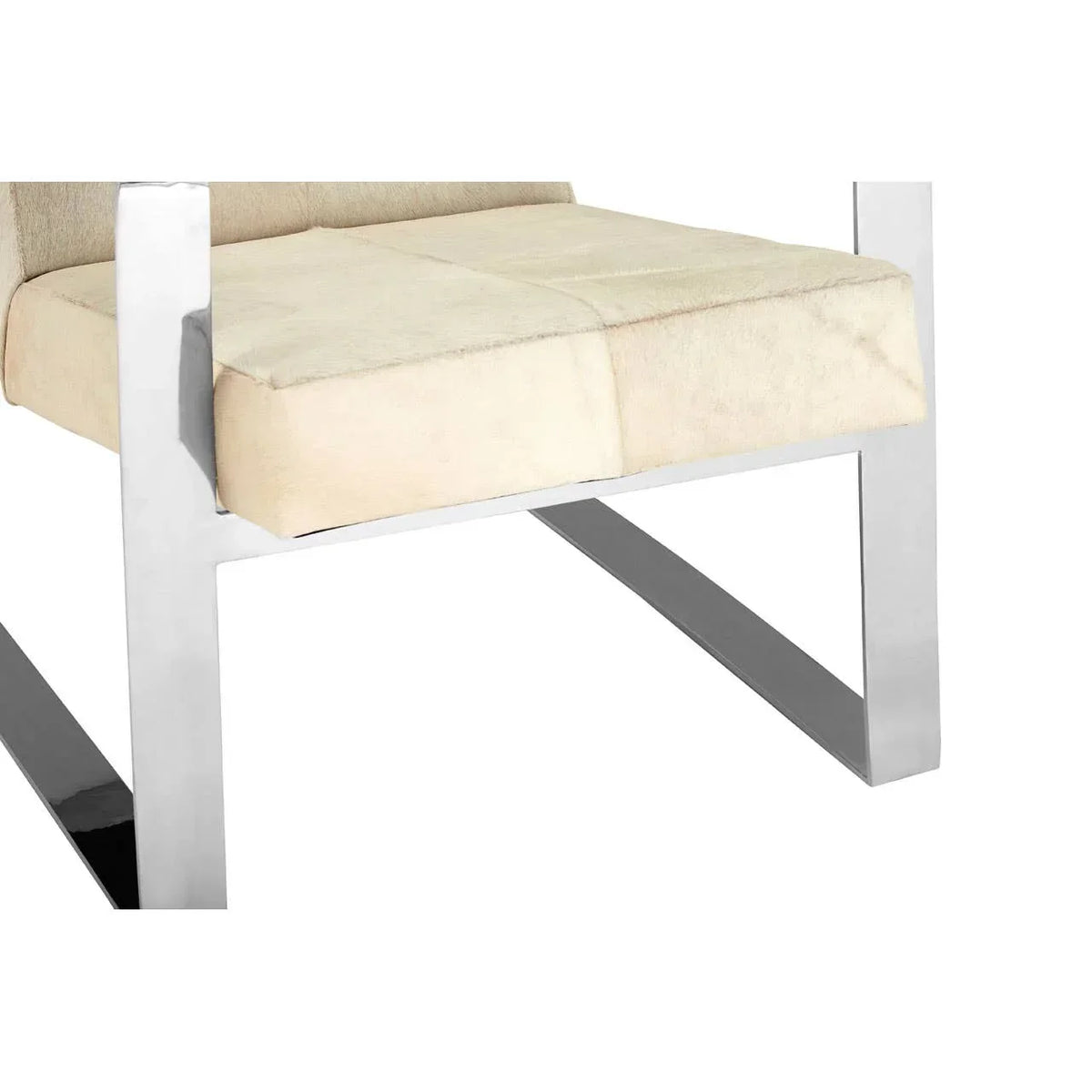 Chrome dining chair frame with cream cushioned seat closeup