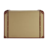 Columbus trunk style chest featuring a beige exterior with decorative brown accents and two drawers at the front, designed with a vintage aesthetic