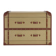 Columbus Trunk Style Chest featuring a beige exterior with brown accents, two spacious drawers with decorative metal handles, and a vintage trunk design
